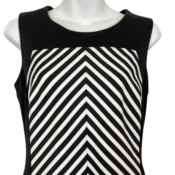 CALVIN KLEIN Black White Striped Herringbone Sleeveless Stretch Knit Dress sz 4 - Picture 2 of 15